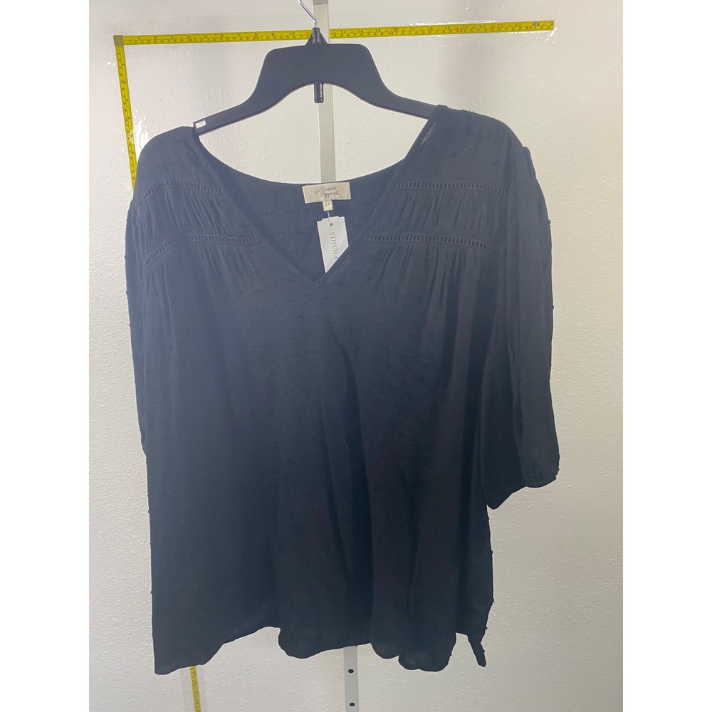Beacon Apparel Black Swiss Dot V-Neck Lace‎ Trim Blouse Plus Size 2X NWT